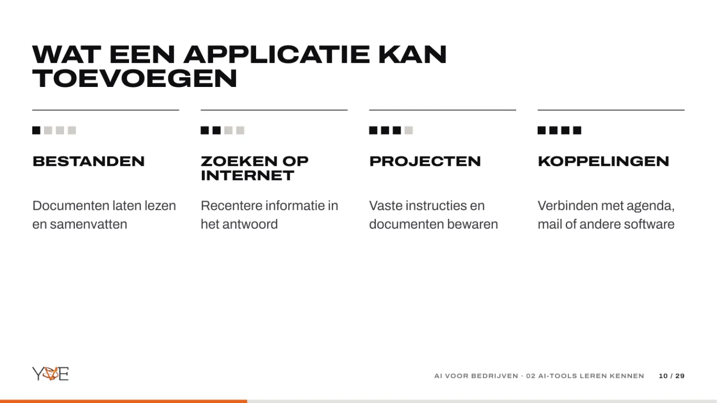 Dia: wat een applicatie kan toevoegen: bestanden, zoeken op internet, projecten en koppelingen.